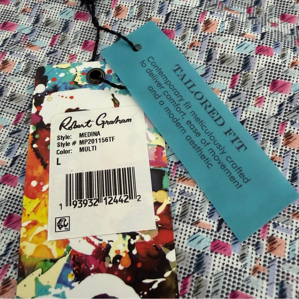 NWT Robert Graham Sz L Cotton Medina Multi Colored Button Up Long Sleeve Shirt - Picture 9 of 13